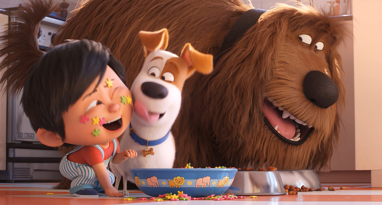 Mascotas 2 Mascotas 2. En la imagen vemos a Duke, Max y Liam disfrutando de la comida juntos.